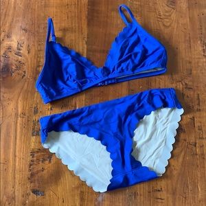 J. Crew Blue Scallop Two Piece Bikini Size Small